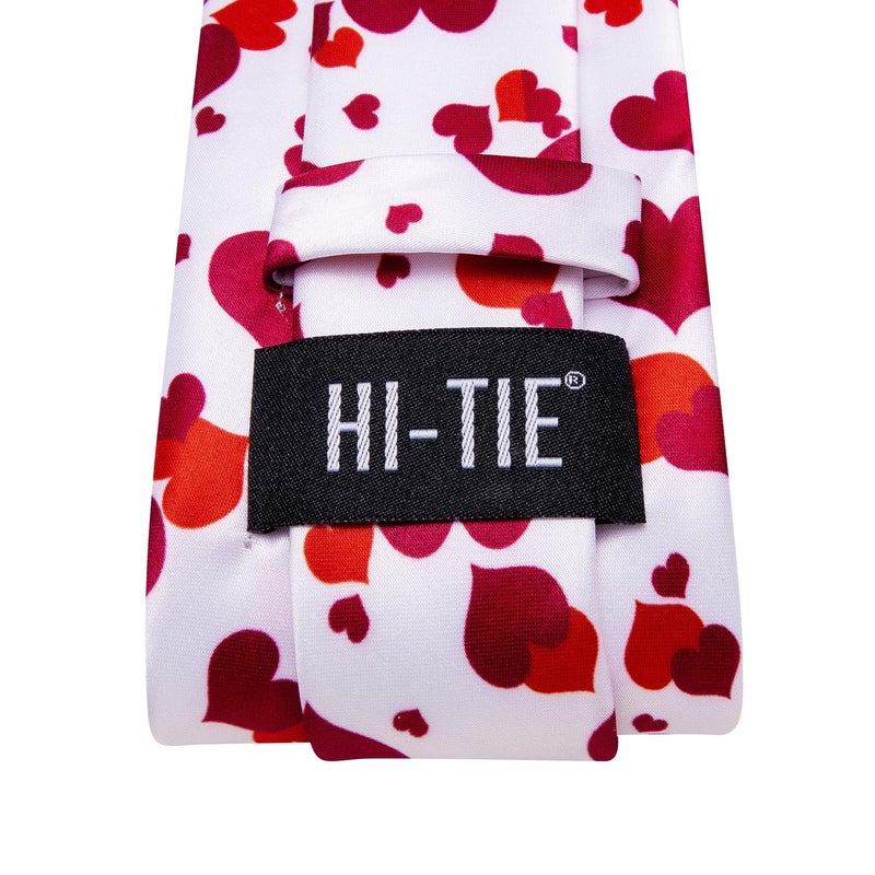 Hi-Tie ربطات عنق هاي-تاي حمراء على شكل قلب للرجال من الحرير لمناسبة عيد الحب مع منديل جيب وأزرار أكمام مجموعة لمهرجان العطلات - Image 5